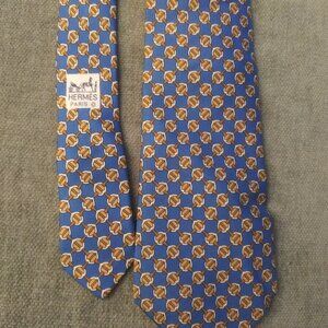 Hermes Tie, 100% silk Blue Gold no box